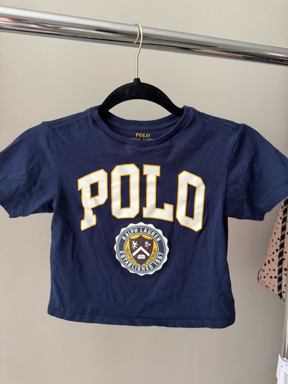Polo by Ralph Lauren Navy Tee with Gold-Outline Logo Girls top